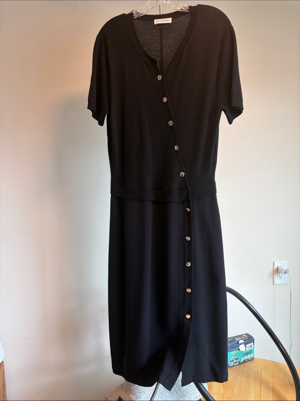 Altuzarra “Hestia” Black Short-Sleeve Button-Front Midi Dress